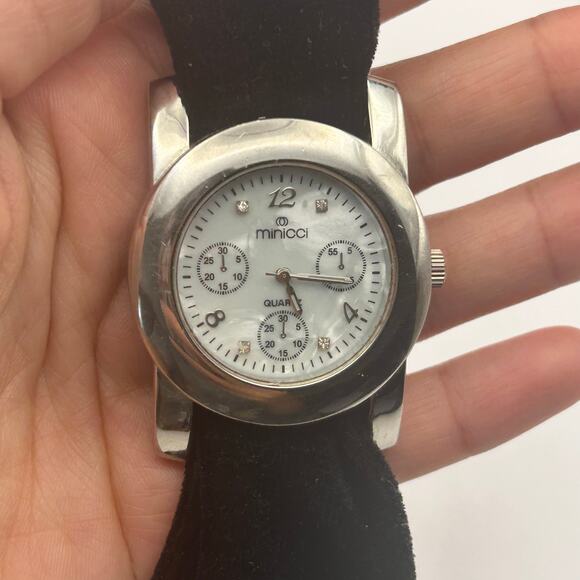 MINICCI Silver Mother Pearl Dial Black Strap Women’s Watch 38mm Working - Picture 3 of 8